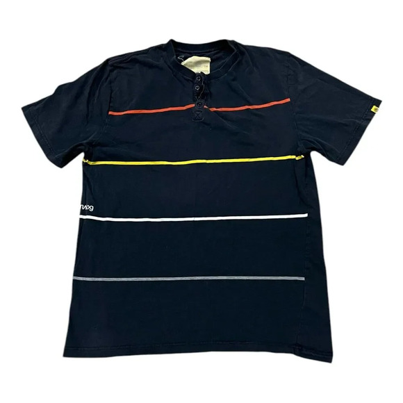 Analog Washed Black Striped Henley T-shirt L - Picture 1 of 5